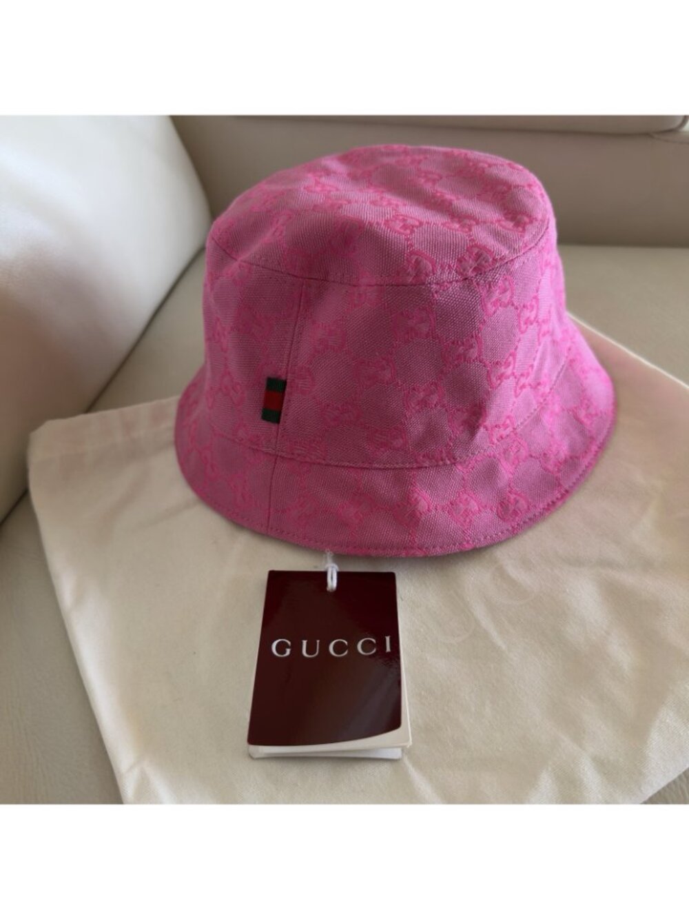 NWT GUCCI Fedora Reversible Orange Canvas-jacquard Bucket Hat Sz S Pink - Picture 8 of 11